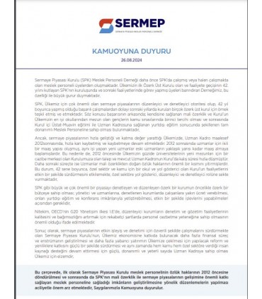 Sermaye Piyasası Kurulu Meslek Personelinin Özlük Hakları Hk.
